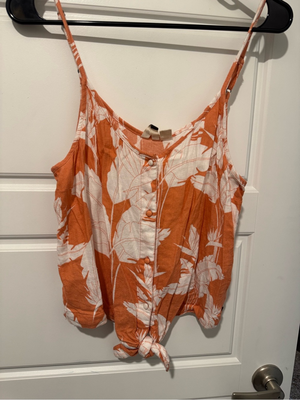 Women's Roxy Orange/Coral Tropical Print Tie-Front Cami Tank Top